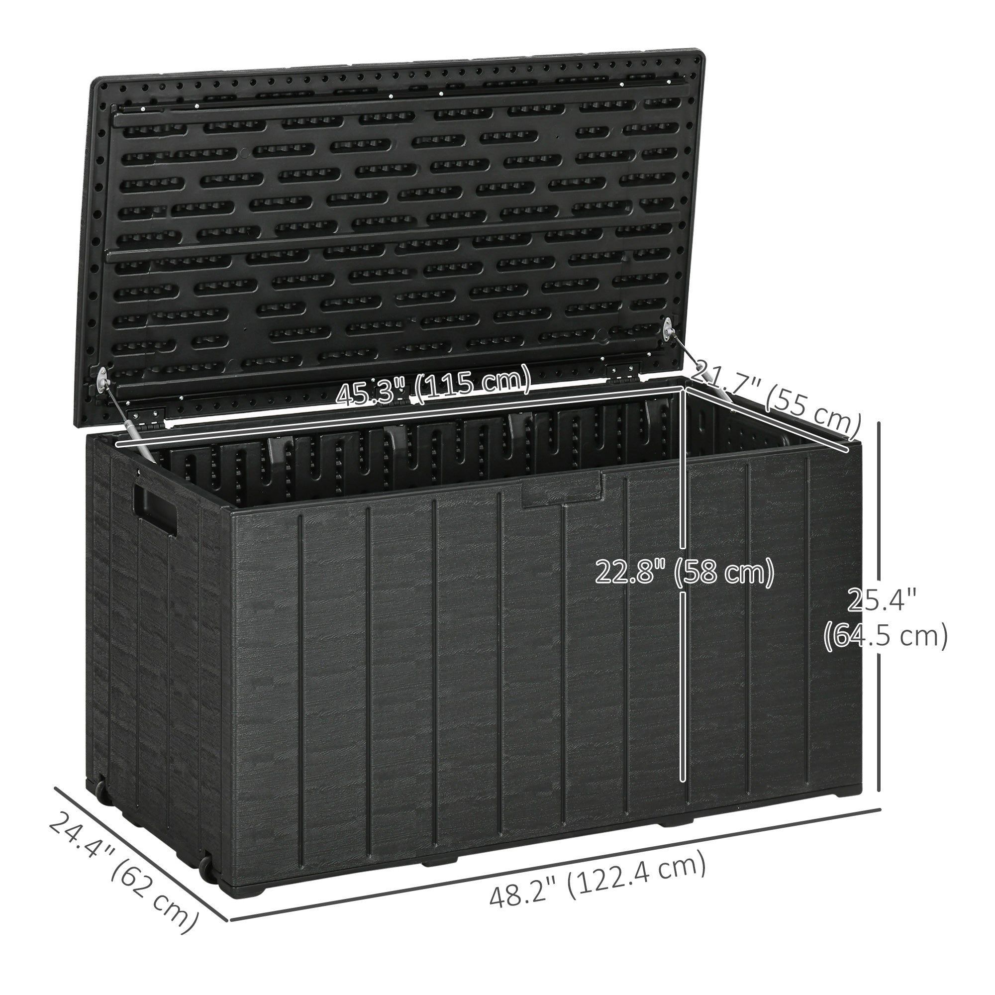 81 Gallon Garden Storage Box, Waterproof  Double Wall Storage Container with Wheels and Handles, Black