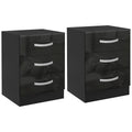 Bedside Table Set of 2, Modern Nightstand with Drawers and High Gloss Fronts, Night Table for Bedroom, Black