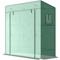 Walk-in Tomato Greenhouse Lean-to Green House with Reinforced PE Cover, Roll-up Door, Mesh Windows, Green