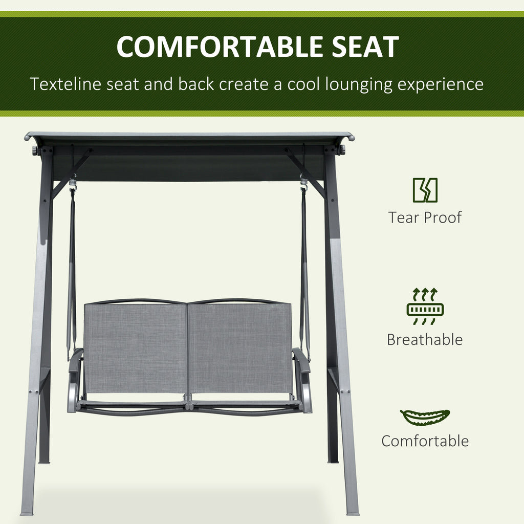 2-Seat Outdoor Porch Swing Patio Swing with Adjustable Canopy, Removable Seat and and Steel Frame for Garden, Poolside