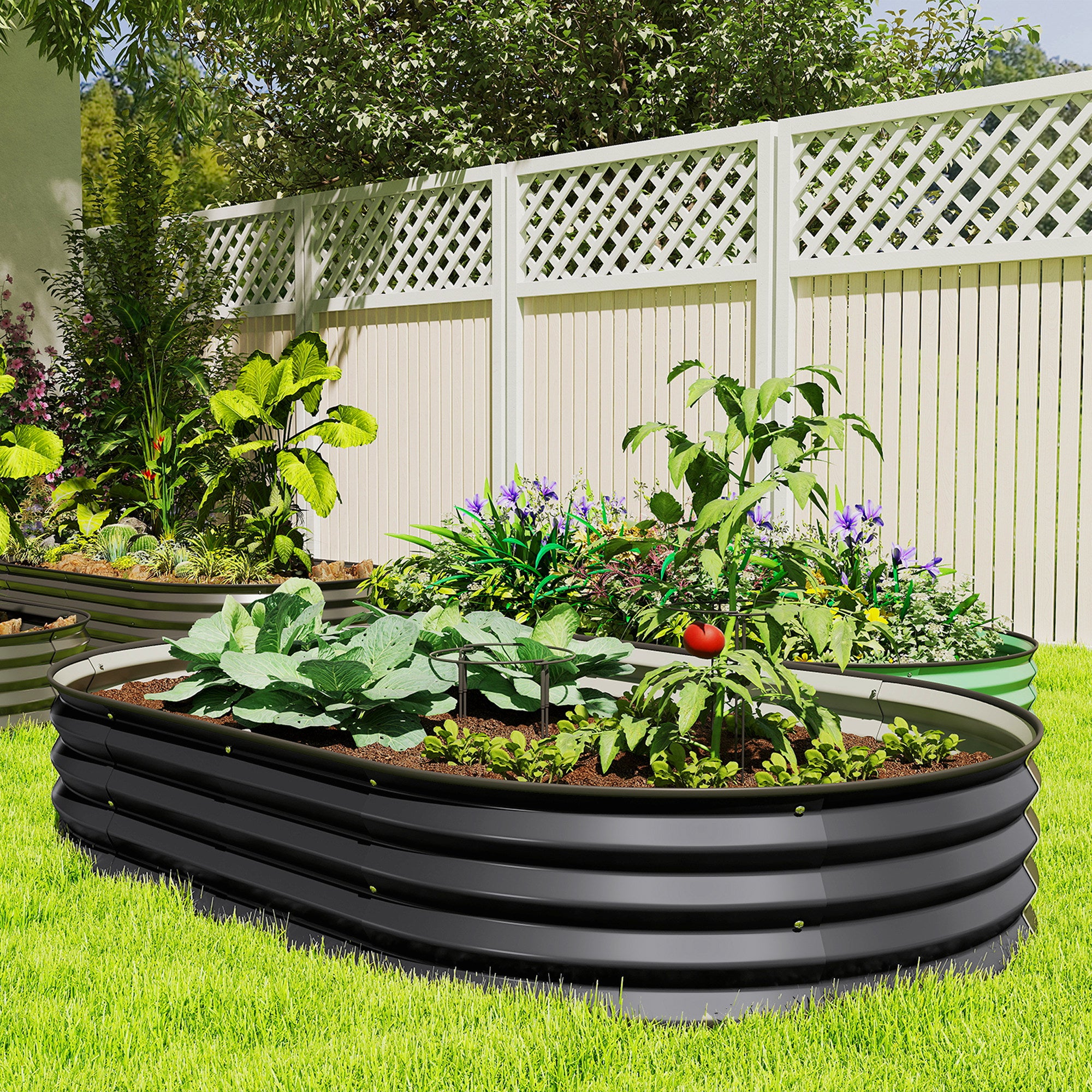 5' x 3' x 1' Large Outdoor Planter Box, Galvanized Raised Garden Bed with Metal Plant Stake, Black