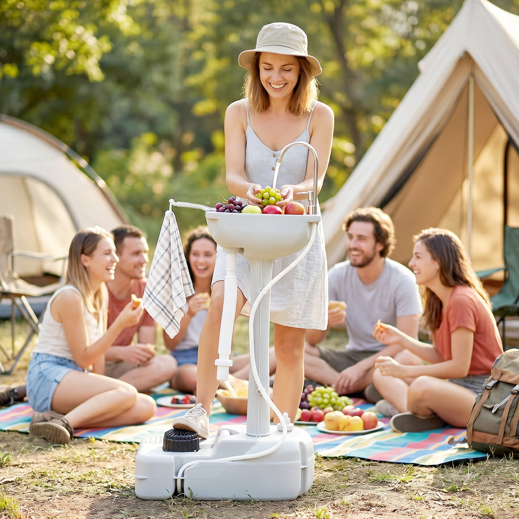 Portable Camping Sink Hand Wash Station with 17L Water Tank, Soap Dispenser and Towel Holder, for Outdoor Events