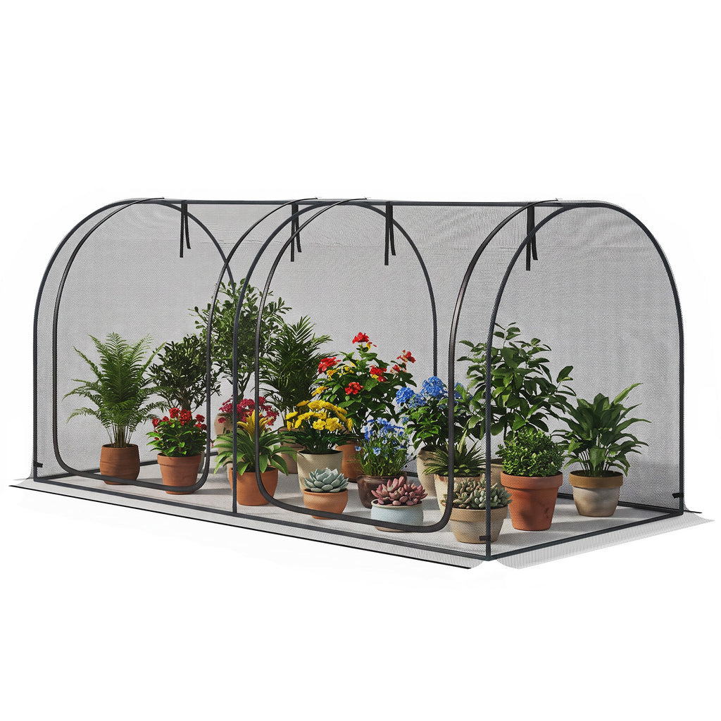 8' x 4' Crop Cage, Garden Plant Protector, with 2 Zippered Doors and 6 Ground Stakes, for Garden, Yard, Lawn, Black