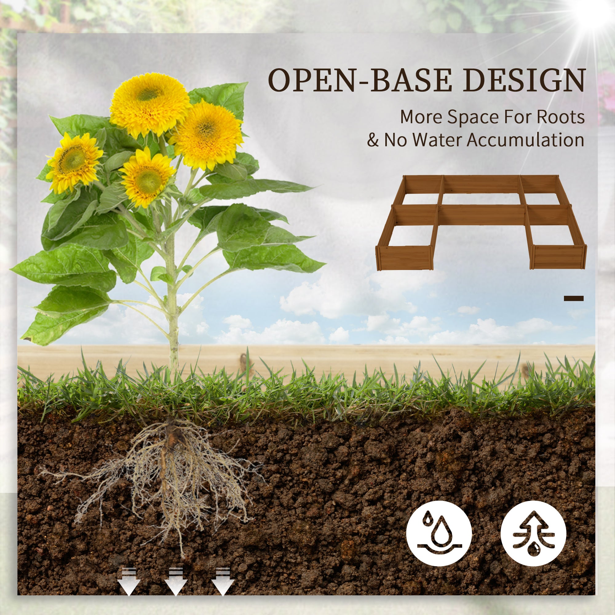 DIY 5-box Garden Planter with Open Bottom for Outdoor Plants, Vegetables, Flowers, Herbs, Brown