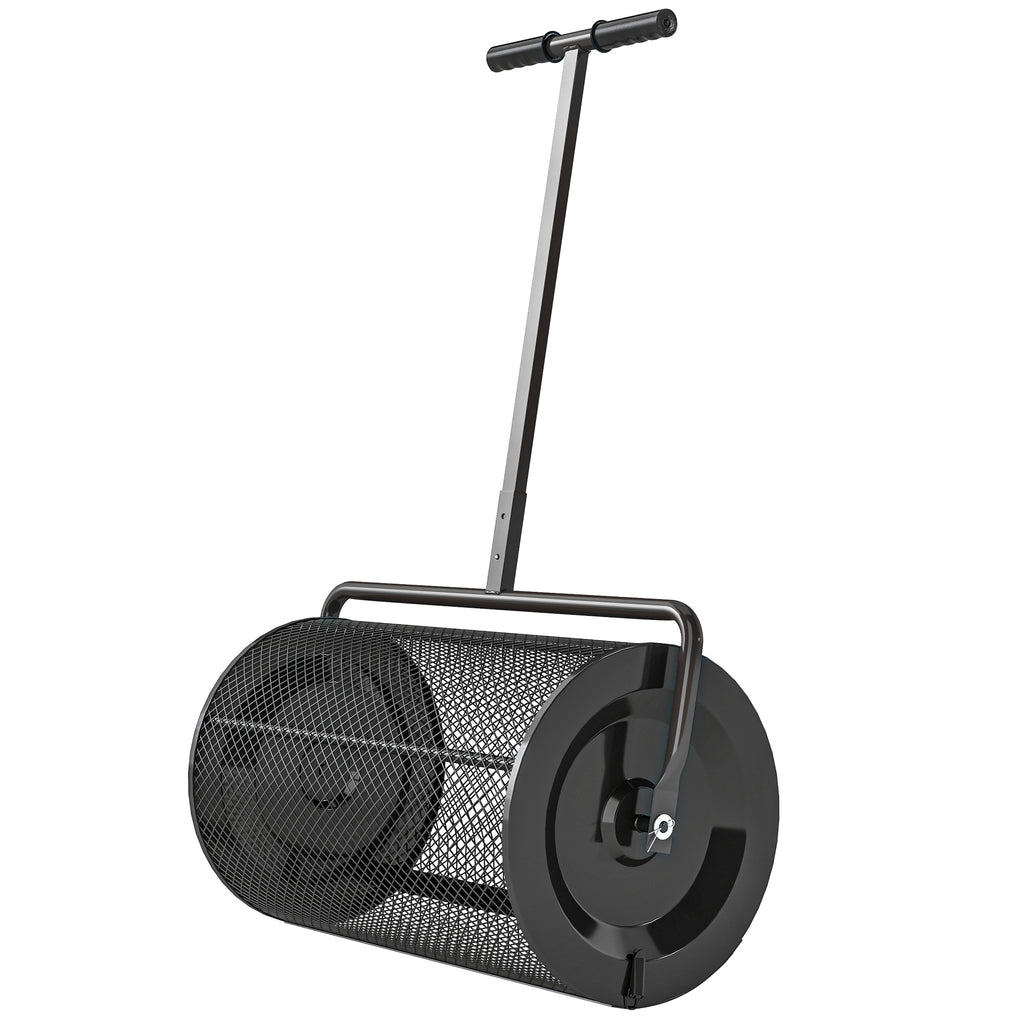 24 Inch Compost Spreader, Peat Moss Spreader with 24.4"/26.4" Height Adjustable Handle, Soil Spreader for Lawn, Black