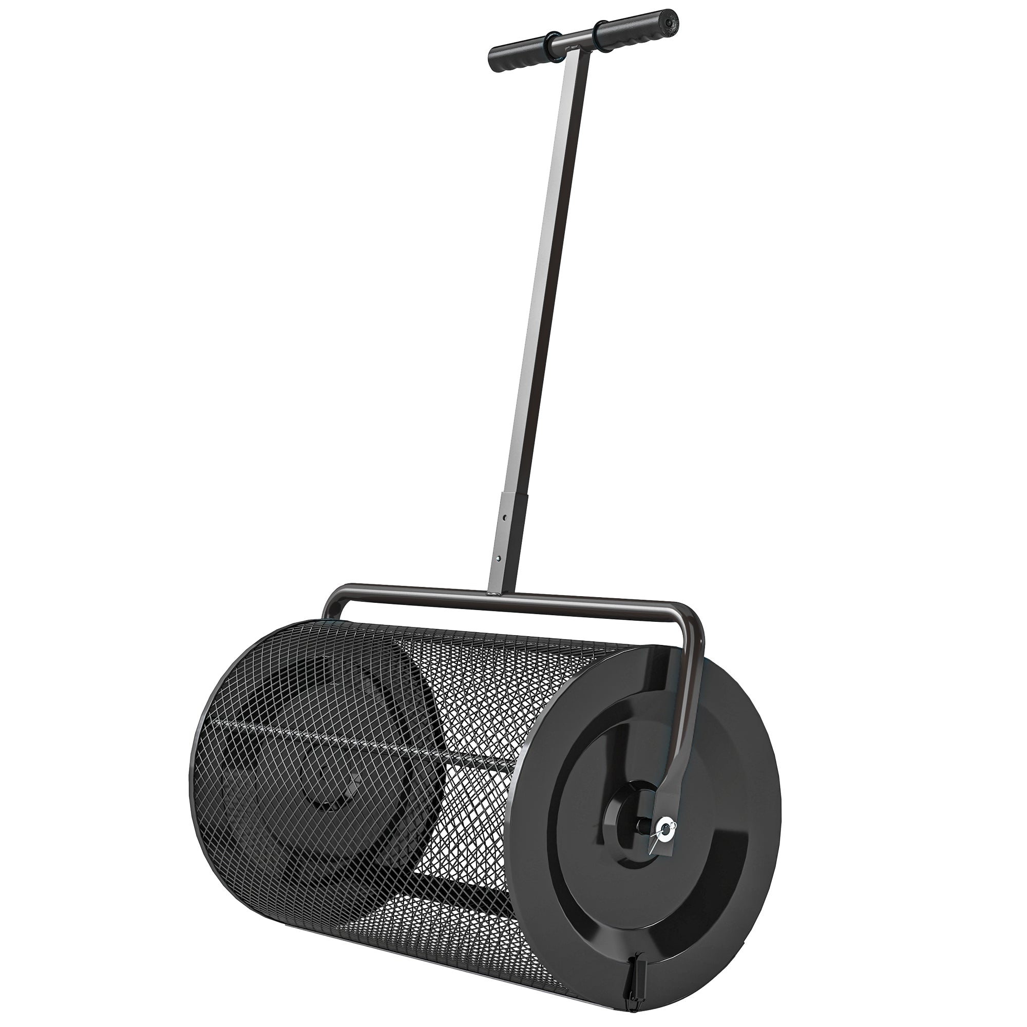 24 Inch Compost Spreader, Peat Moss Spreader with 24.4"/26.4" Height Adjustable Handle, Soil Spreader for Lawn, Black