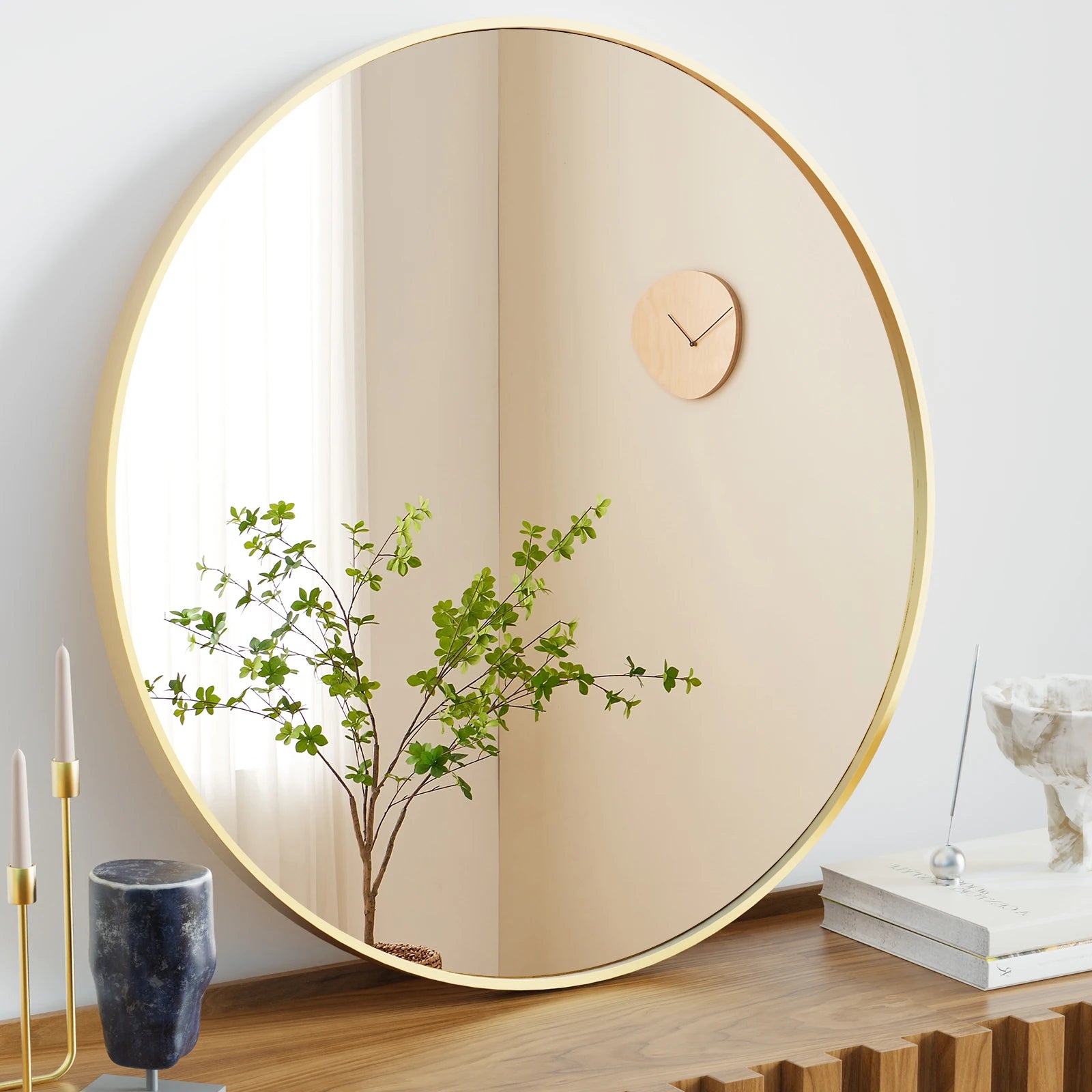 Large Gold Round Vanity Mirror – 30 Inch Modern Matte Metal Framed Wall Mirror