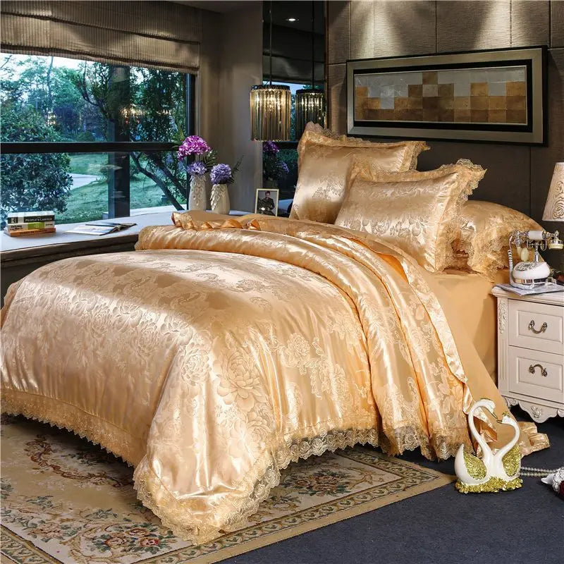 Luxury Jacquard Tencel Modal Bedding Set – 4-Piece Duvet Cover, Satin Bed Sheet & Pillowcases