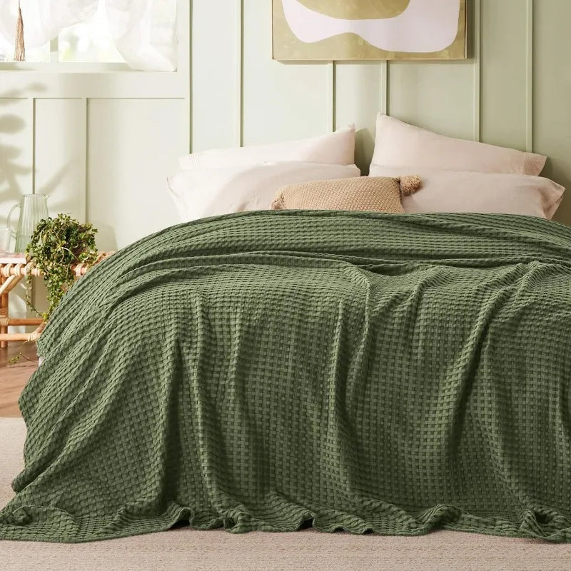 Cotton Waffle Weave Blanket – Ultra Soft Lightweight Breathable King Blanket for Spring & Summer