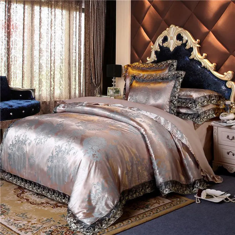Luxury Jacquard Tencel Modal Bedding Set – 4-Piece Duvet Cover, Satin Bed Sheet & Pillowcases