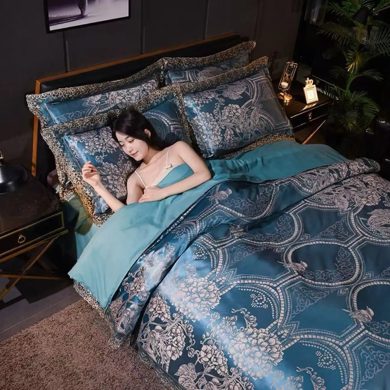 Luxury Jacquard Tencel Modal Bedding Set – 4-Piece Duvet Cover, Satin Bed Sheet & Pillowcases