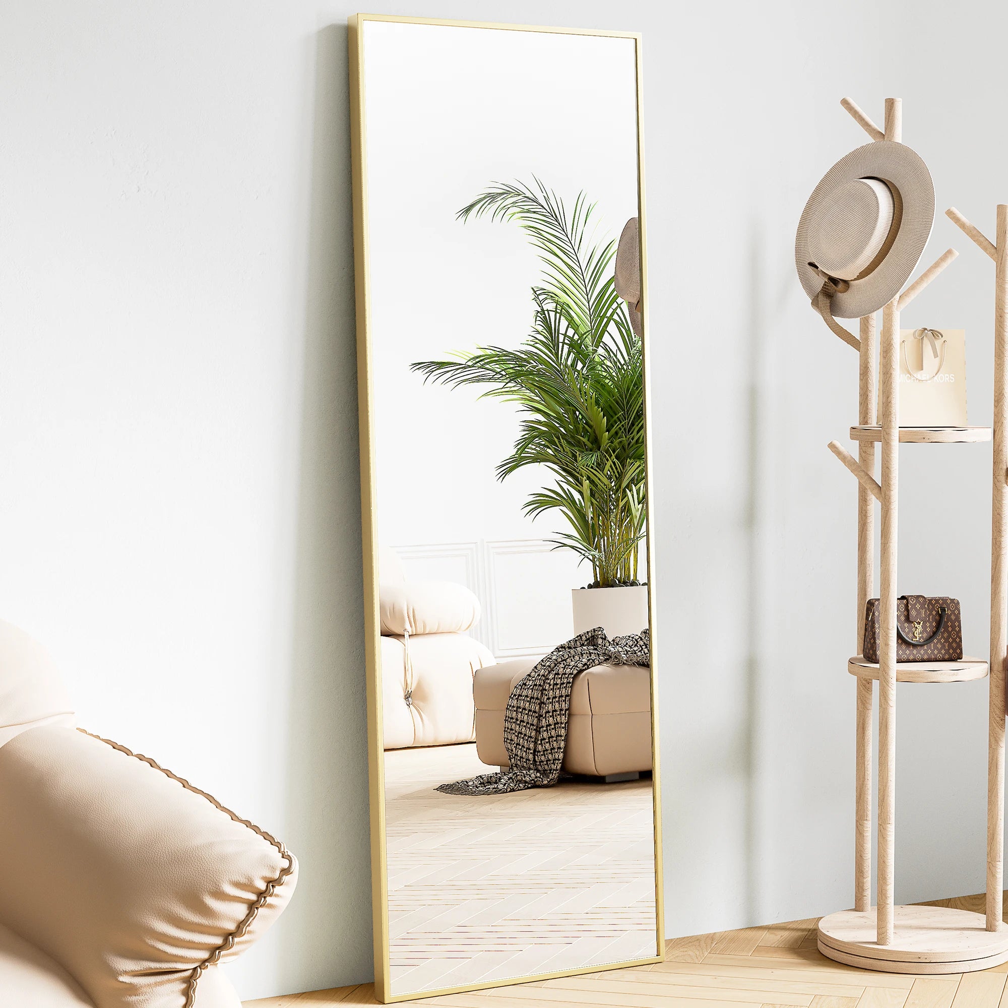 JHK 64" × 21" Full Body Mirror – Large Aluminum Alloy Framed Standing, Hanging & Leaning Mirror