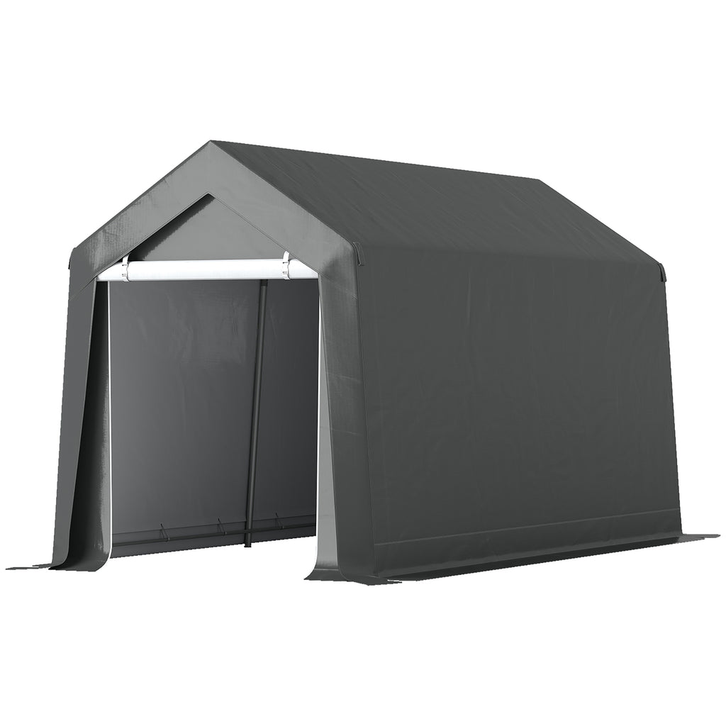 7' x 12' Outdoor Storage Shed Portable Garage with Roll-up Door for Motorcycle, Bike, Garden Tools, Dark Grey