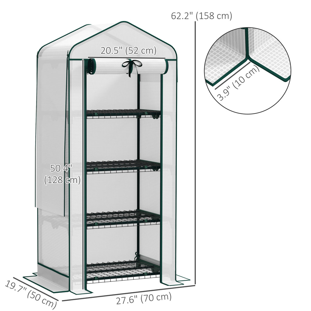 Mini Greenhouse with Screen Roof, Portable Small Greenhouse with Roll-Up Zipper Door, 27.6" x 19.7" x 62.2", White
