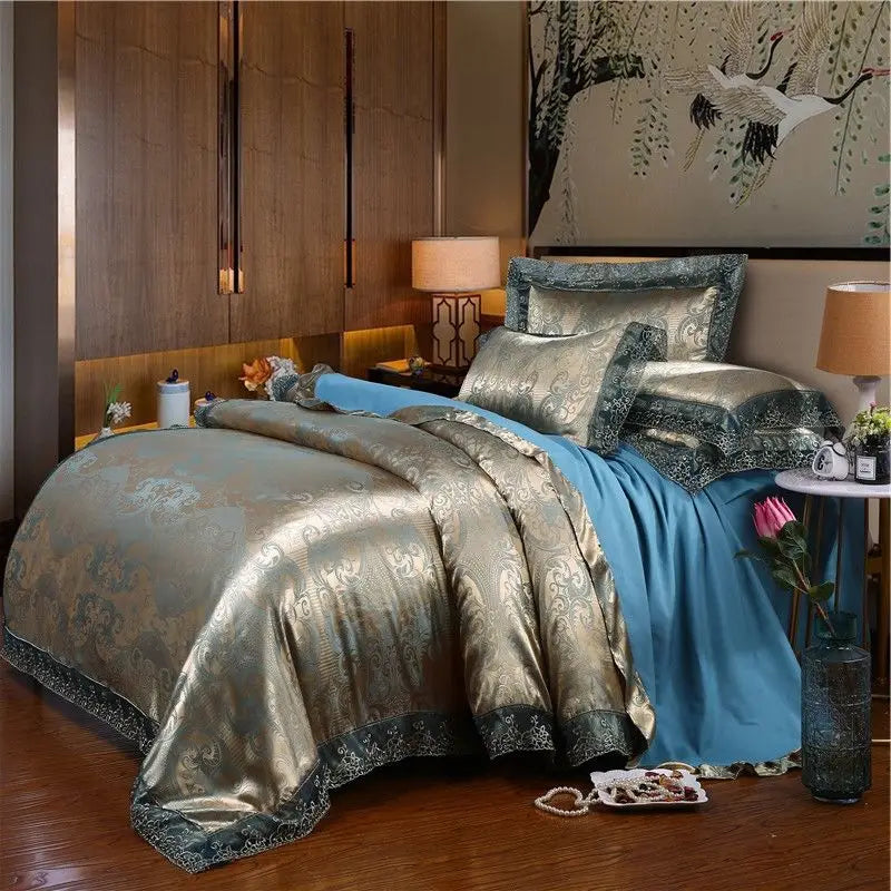 Luxury Jacquard Tencel Modal Bedding Set – 4-Piece Duvet Cover, Satin Bed Sheet & Pillowcases