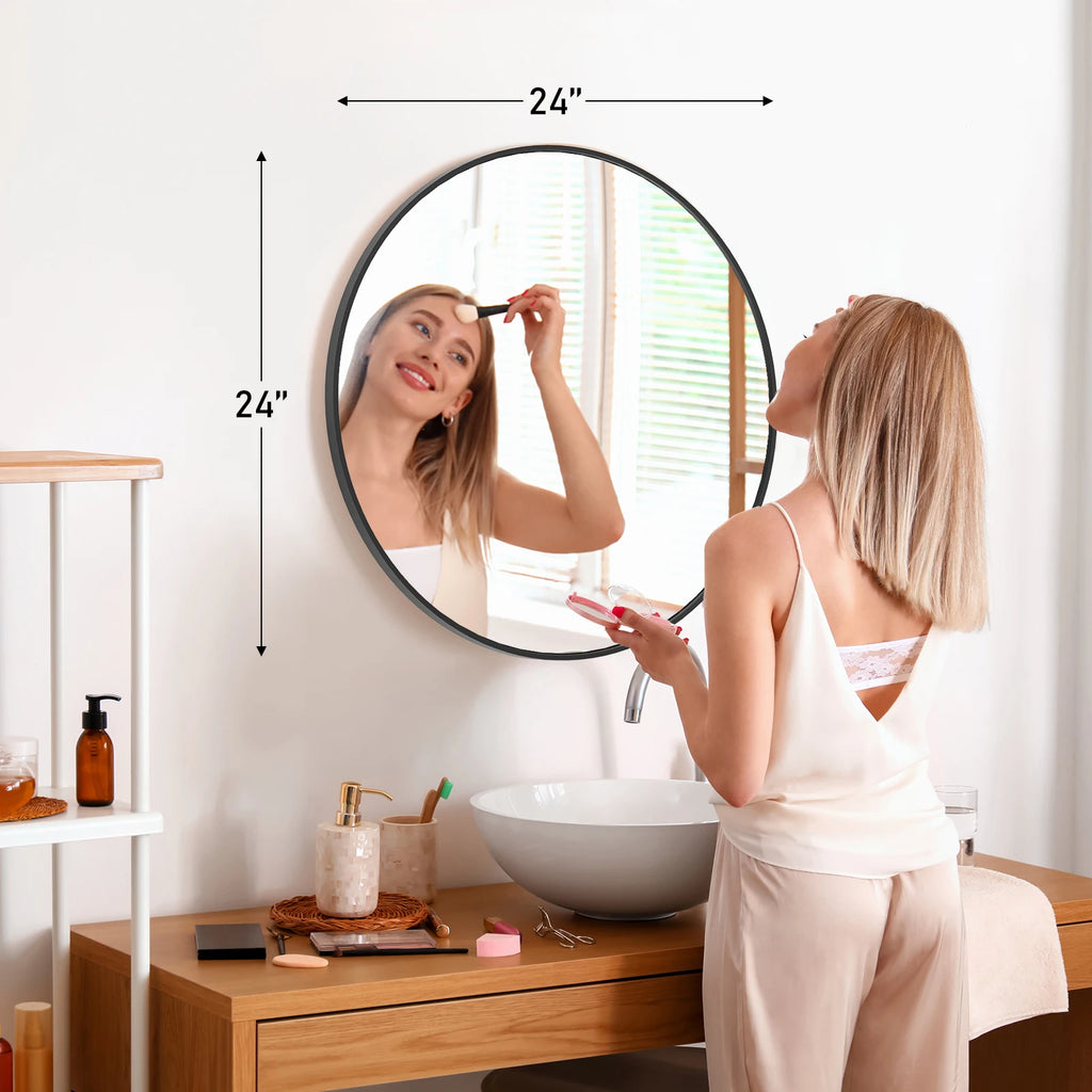 Large Gold Round Vanity Mirror – 30 Inch Modern Matte Metal Framed Wall Mirror