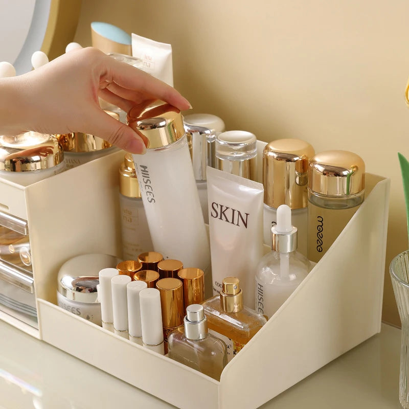 Cosmetic Organizer Desktop Storage Box – Makeup Organizer with Drawers & Display Shelf