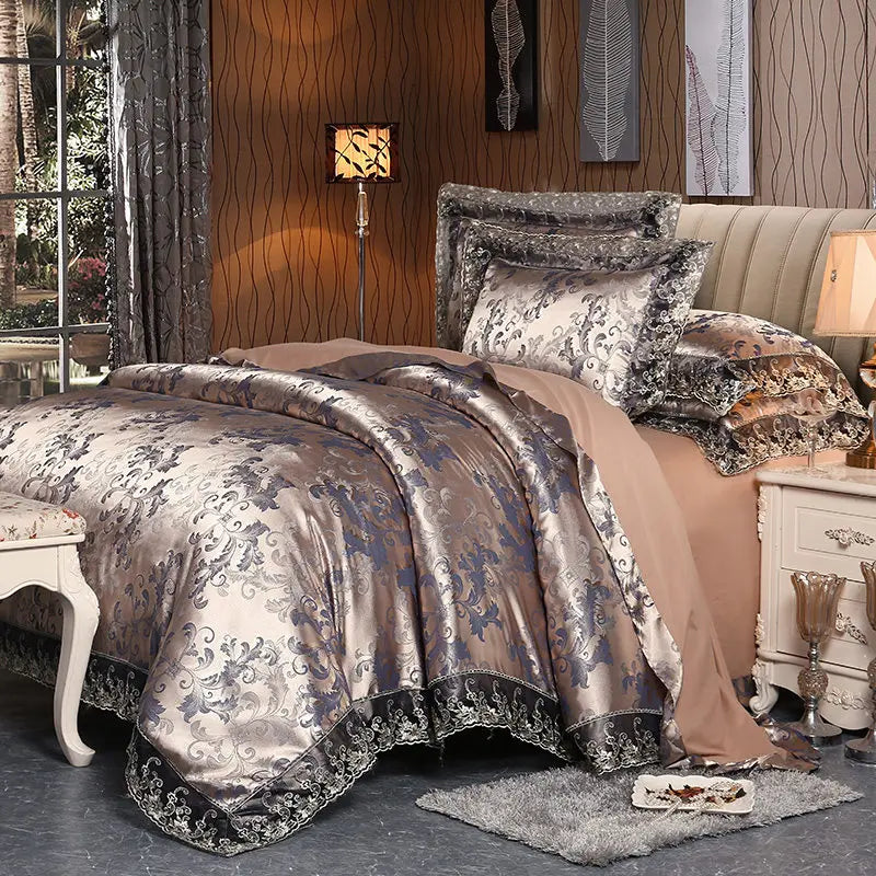 Luxury Jacquard Tencel Modal Bedding Set – 4-Piece Duvet Cover, Satin Bed Sheet & Pillowcases