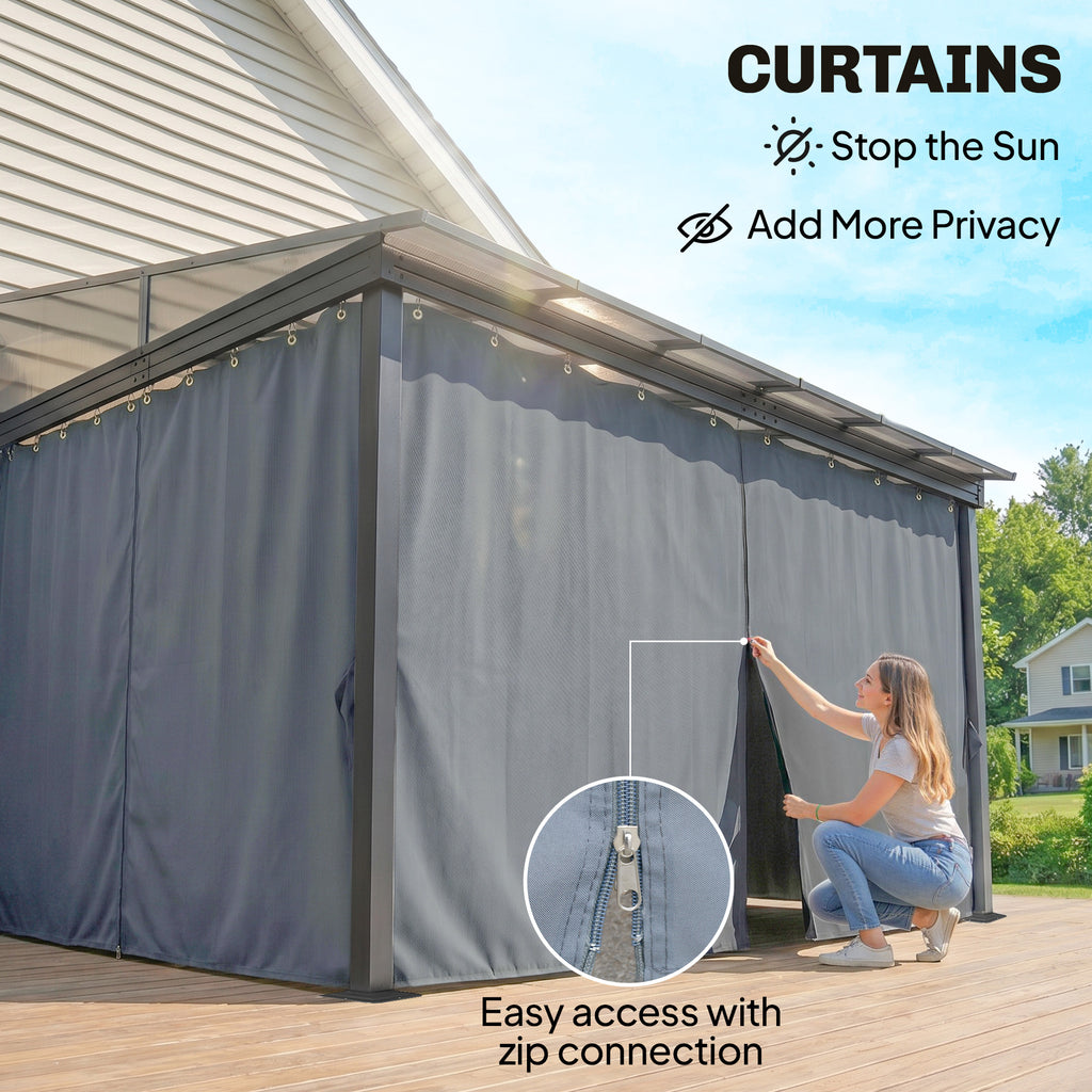 10' x 13' Outdoor Hardtop Pergola Gazebo with Polycarbonate Roof, UV Protection Sun Shelter with Curtains for Garden, Patio and Outdoor Events
