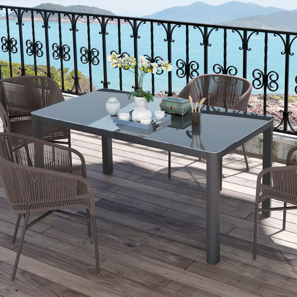 59" x 35" Aluminium Outdoor Dining Table for 6, with Glass Tabletop, Grey