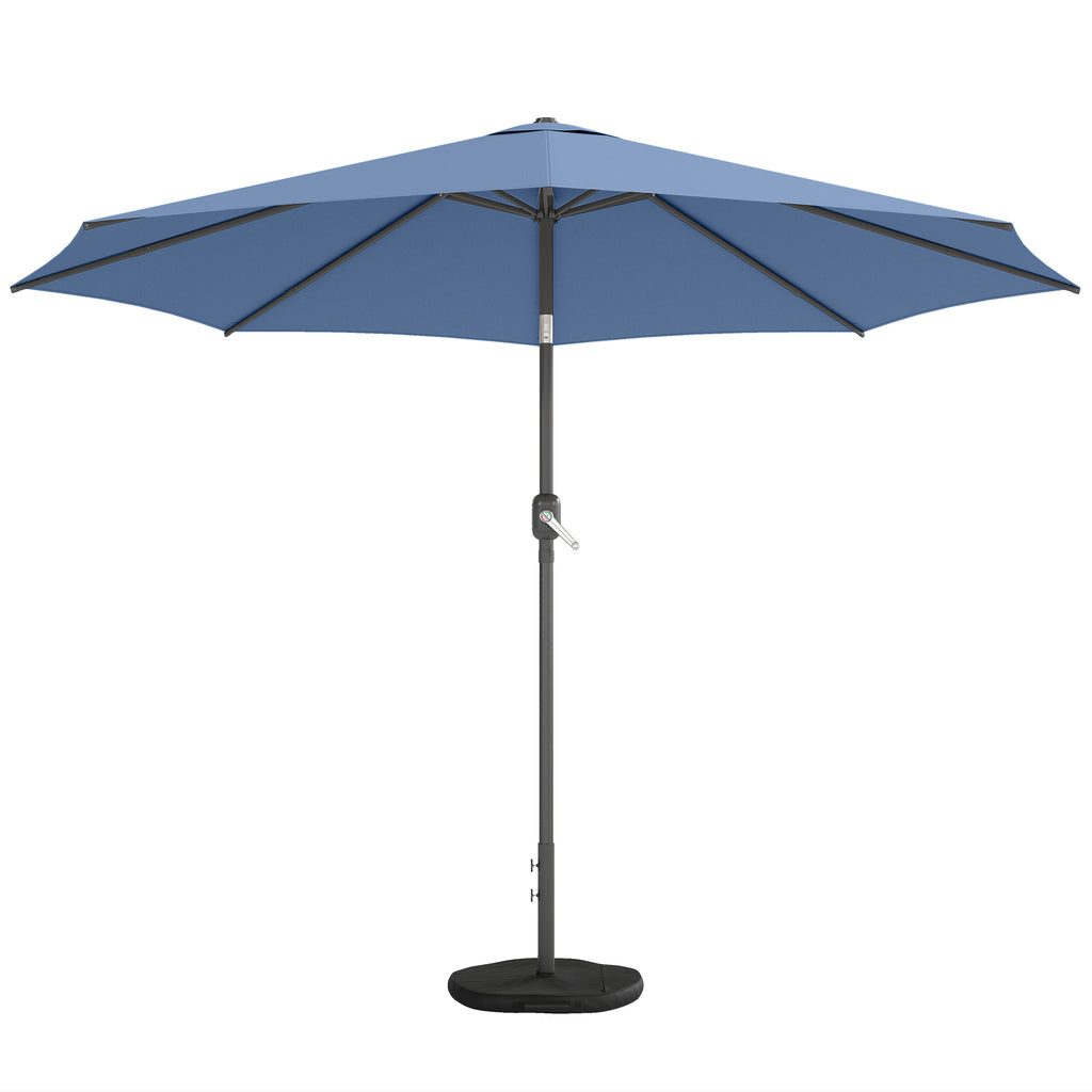 10' x 10' Round Market Umbrella with Base and Sandbag, Patio Umbrella with Crank Handle and Tilt, Blue