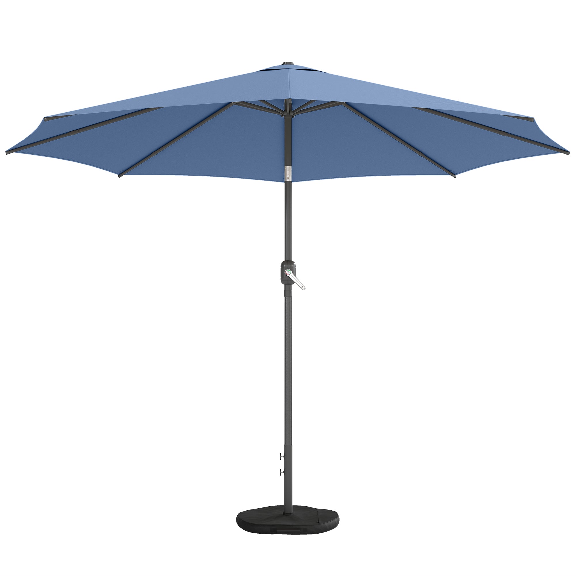 10' x 10' Round Market Umbrella with Base and Sandbag, Patio Umbrella with Crank Handle and Tilt, Blue