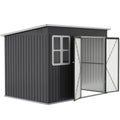 8.5' x 6' Galvanised Steel Outdoor Storage Shed, Garden Shed with Window, Lockable Wide Doors and Air Vents, Dark Grey