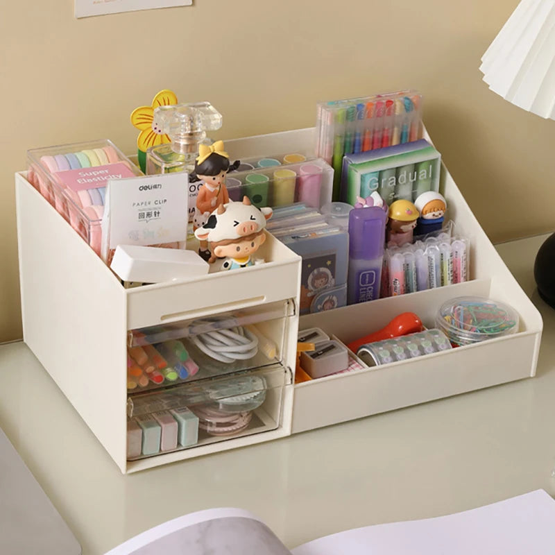 Cosmetic Organizer Desktop Storage Box – Makeup Organizer with Drawers & Display Shelf