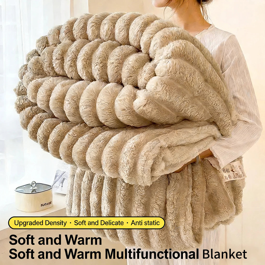 Solid Thickened Wide Stripe Flannel Blanket – Soft Multi-Purpose Bed & Sofa Throw