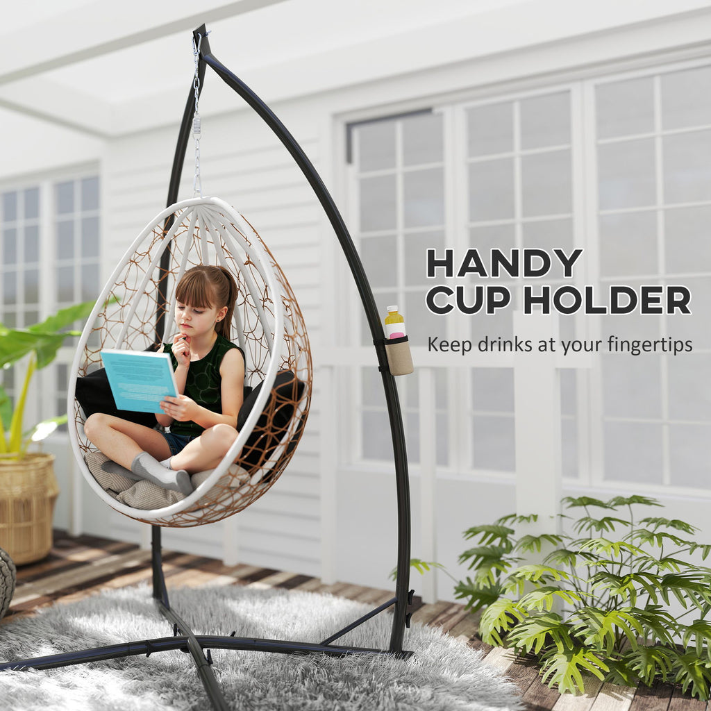 Hammock Chair Stand, Heavy Duty Steel Hanging Chair Stand for Swing Chair, Egg Chair Stand with Cup Holder, Black