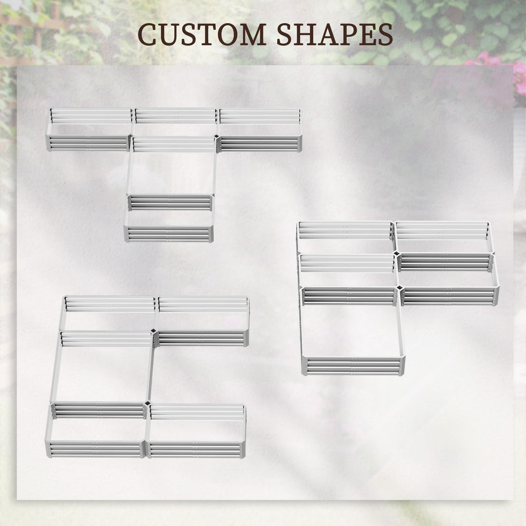 Steel Raised Garden Bed, Set of 5 Large Box Planters for Outdoor Plants Vegetables Flowers Herbs, 8x8x1ft, Silver