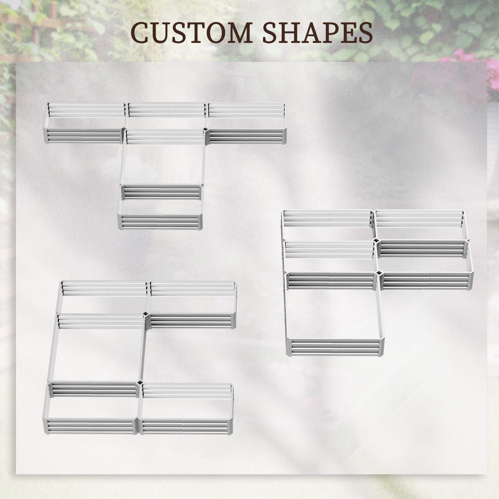 Steel Raised Garden Bed, Set of 5 Large Box Planters for Outdoor Plants Vegetables Flowers Herbs, 8x8x1ft, Silver