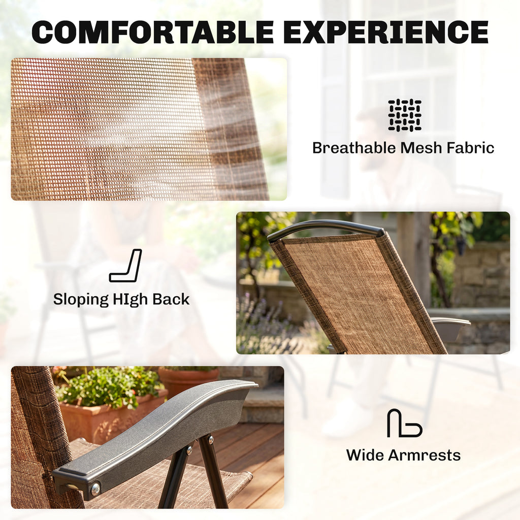 Folding Outdoor Bistro Set, Patio Table and Chairs with Reclining Backrest and Round Dining Table, Brown