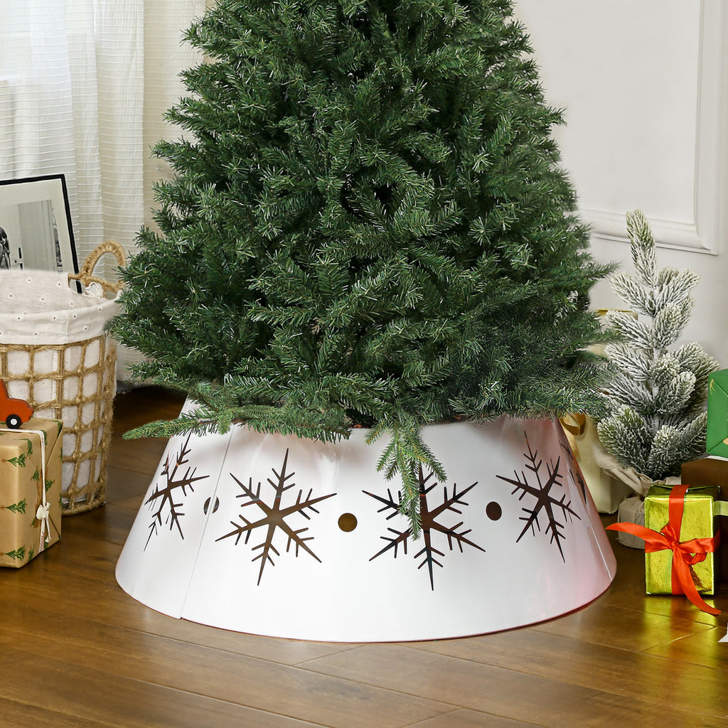 26" Christmas Tree Base Cover, Christmas Tree Collar with Hollow Snowflake Patterns for Home Decoration, White