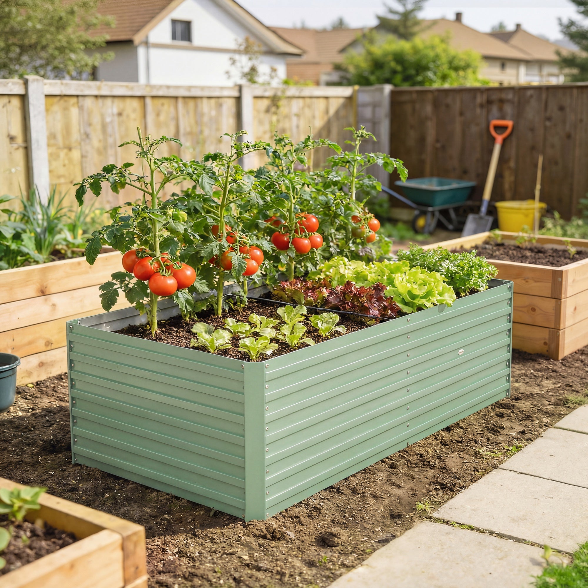 5' x 3' x 2' Raised Garden Bed, Galvanized Planter Box for Growing Flowers, Herbs and Vegetables, Light Green