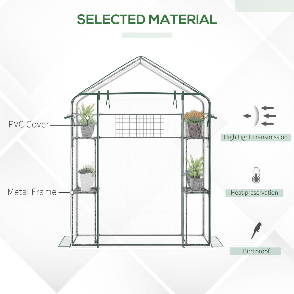 Walk-in Greenhouse with 4 Shelves, 56" x 29" x 77" Mini Greenhouse ,Roll-Up Door, Mesh Windows for Seedling, Flowers, Plant Growing, Clear