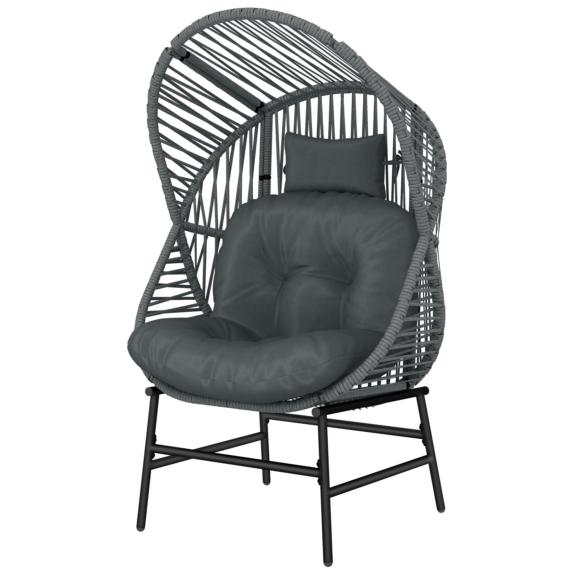 Wicker Egg Chair, 330 lbs Outdoor Rattan Lounge Chair with Thick Cushion, Headrest, Steel Frame, Dark Grey