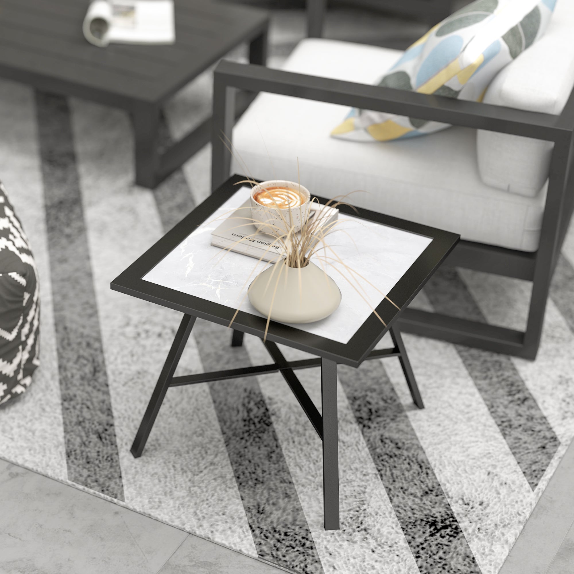Small Outdoor Side Table, Patio Side Table with SPC Tabletop for Garden, Patio, Lawn, Grey