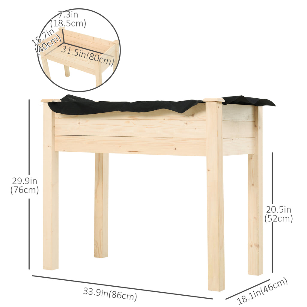 34"x18"x30" Wooden Raised Garden Bed, Elevated Planter Box with Legs, Drainage Holes, Inner Bag for Garden, Natural