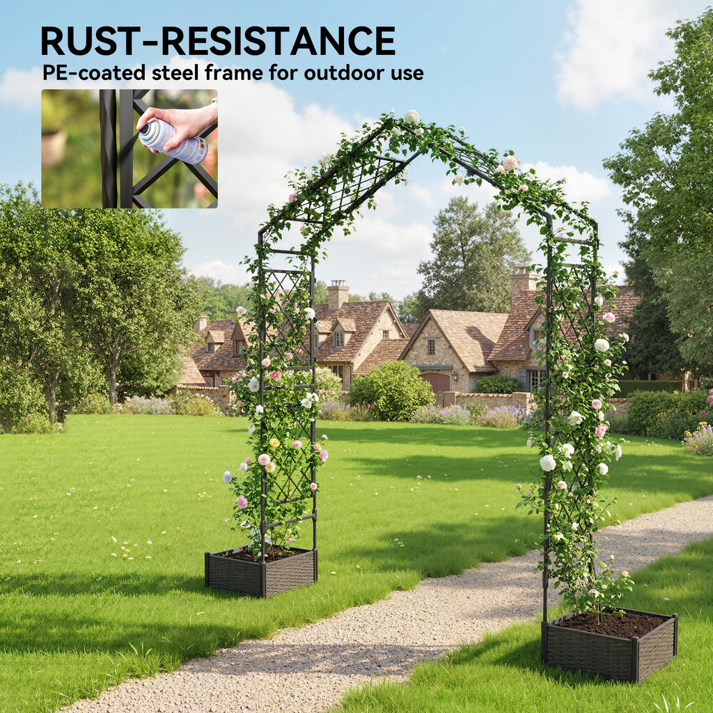 Garden Arch Outdoor Trellis Arbor with 2 Planter Boxes, 90.6" x 15.7" x 88.2", Black