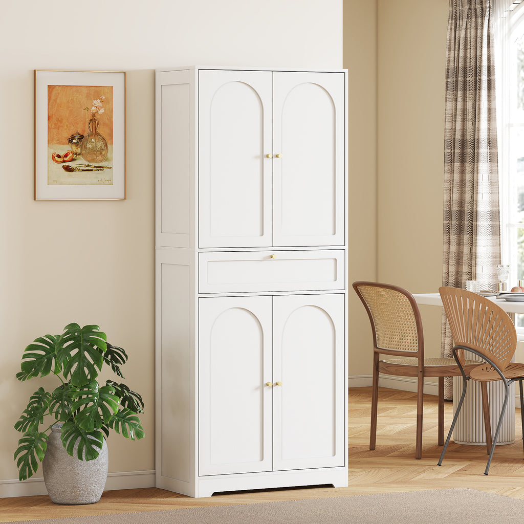 72.4" Tall Kitchen Pantry Cabinet, Modern Freestanding Storage Cabinet with Shaker Doors and Adjustable Shelves, White
