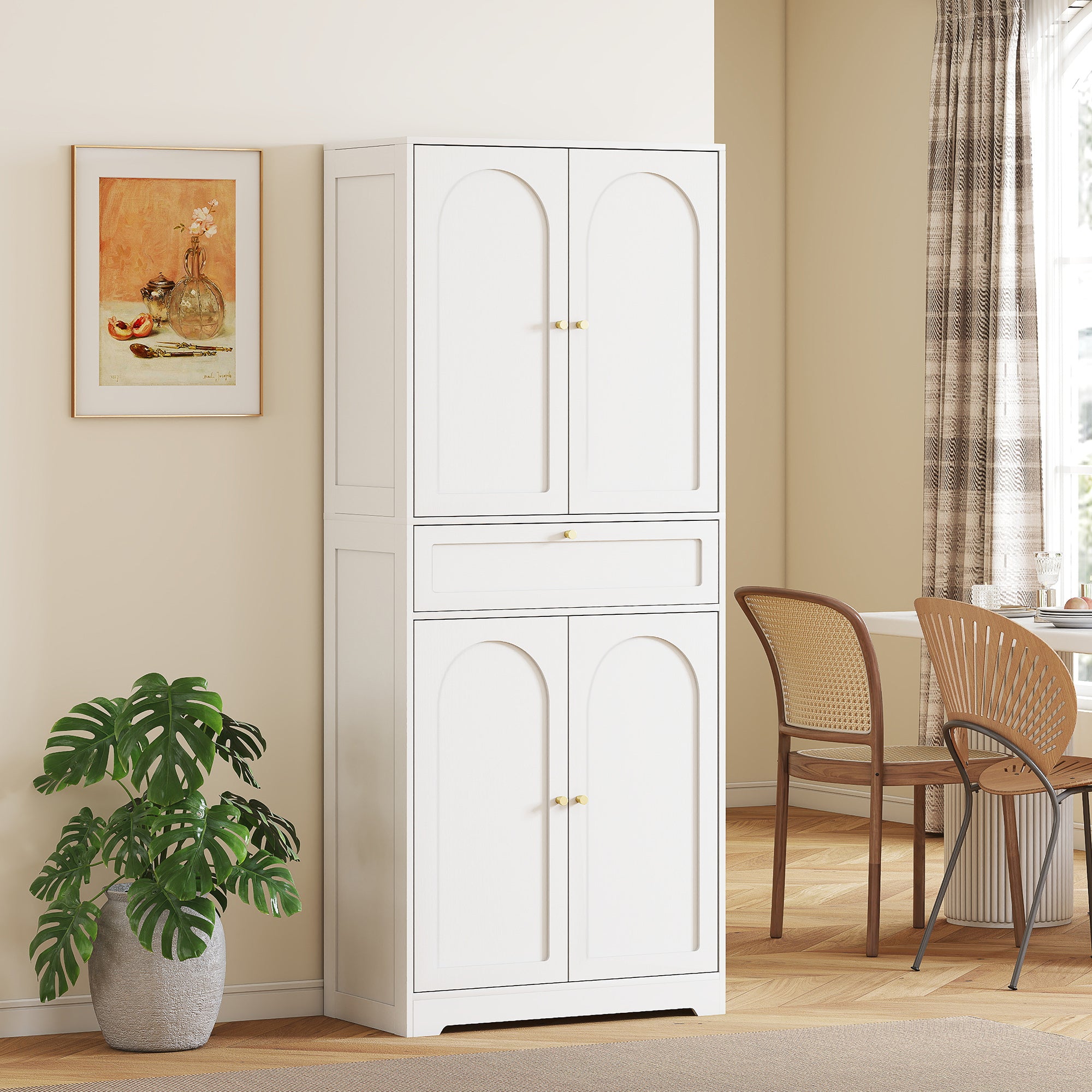 72.4" Tall Kitchen Pantry Cabinet, Modern Freestanding Storage Cabinet with Shaker Doors and Adjustable Shelves, White