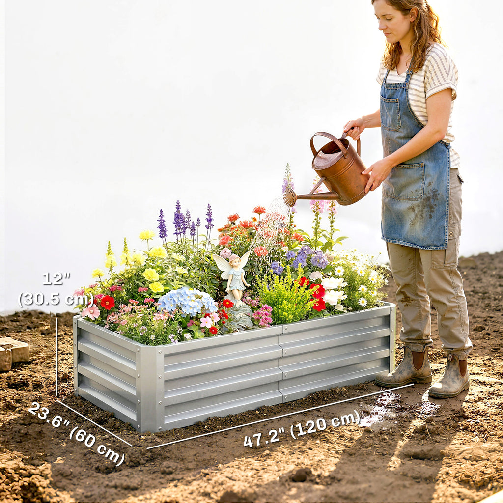 Galvanized Raised Garden Bed, Outdoor Planter Box for Vegetables, Flowers, Herbs, 4' x 2' x 1', Silver