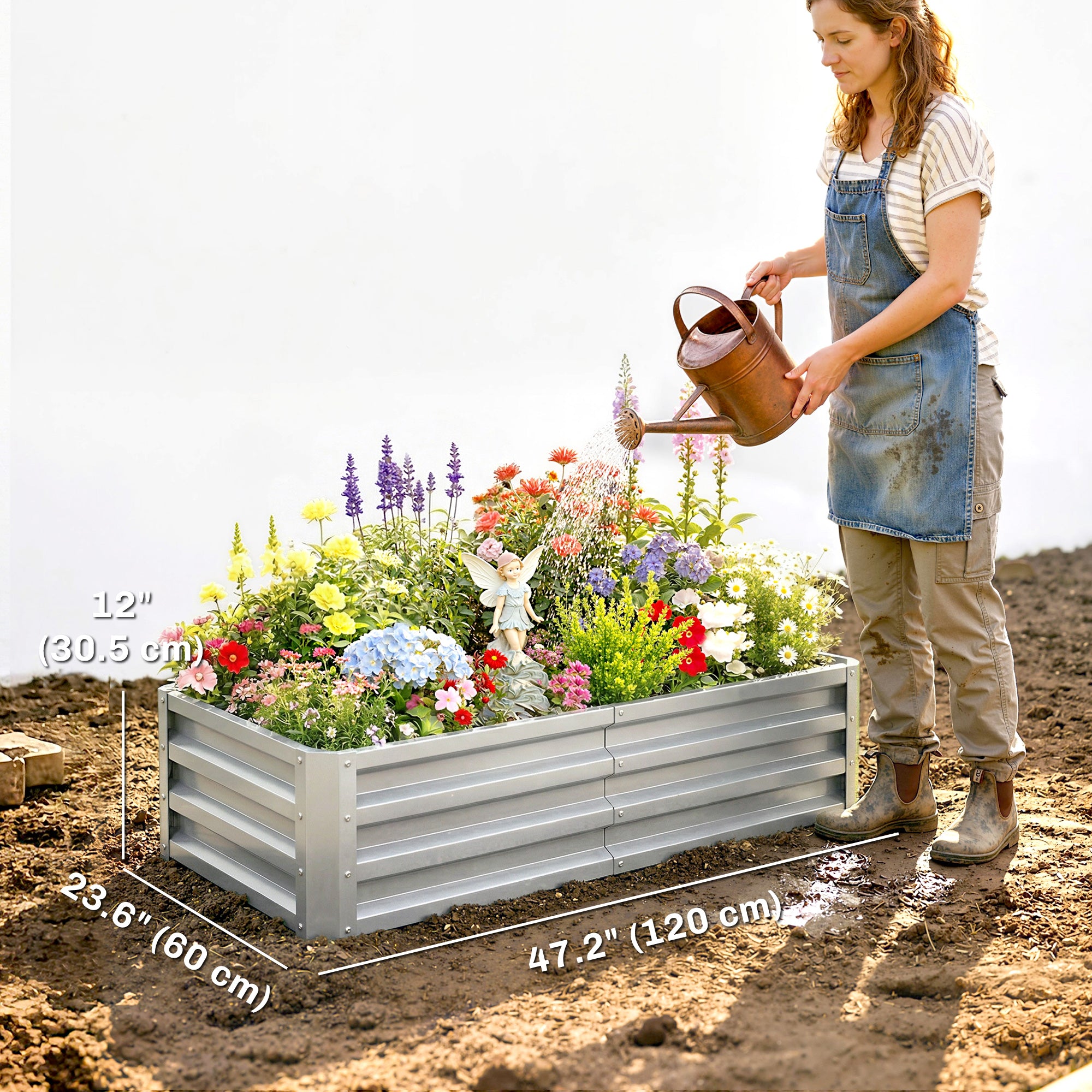 Galvanized Raised Garden Bed, Outdoor Planter Box for Vegetables, Flowers, Herbs, 4' x 2' x 1', Silver