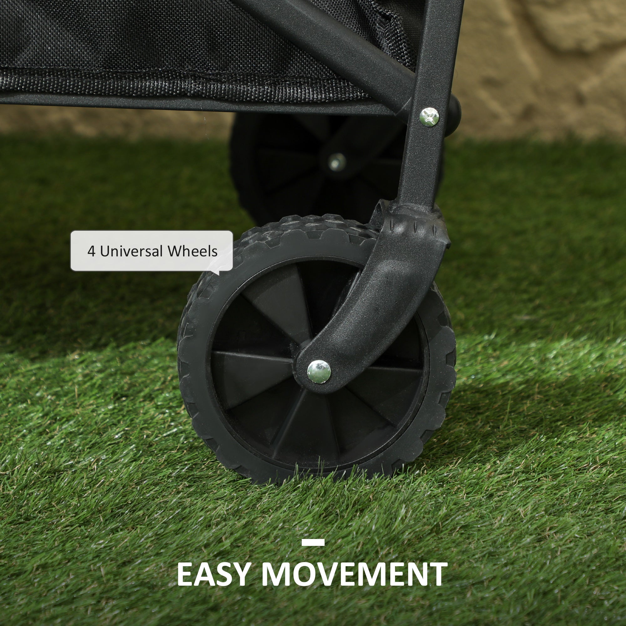 Collapsible Folding Garden Cart, Heavy Duty Lawn Wagon with Universal Wheels and Adjustable Handle, Black