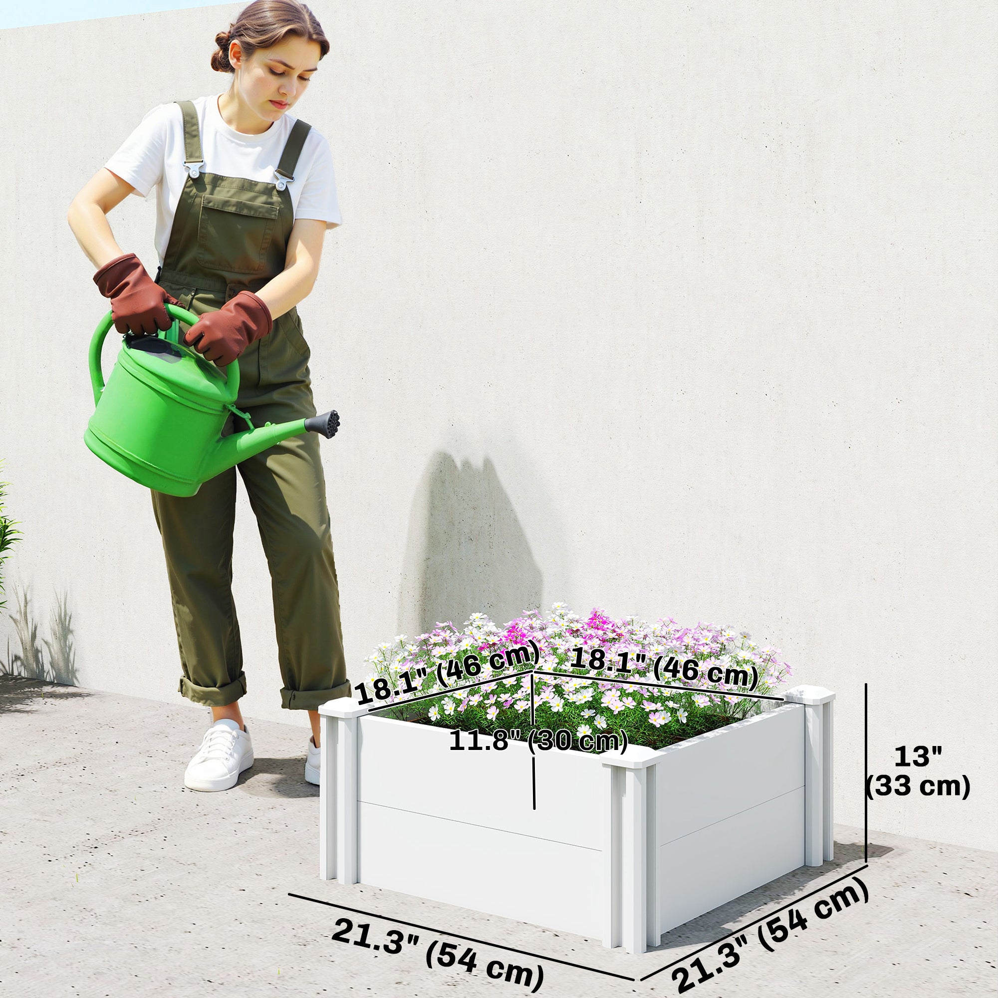 Vinyl Raised Garden Bed Kit, 2 x 2 x 1ft Modular Elevated Garden Box with Slotting Legs and Open Bottom, White