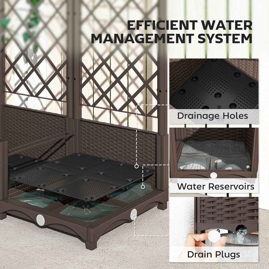 Raised Garden Bed with Trellis, Plastic Raised Flower Bed with Drainage Holes and Drain Plugs