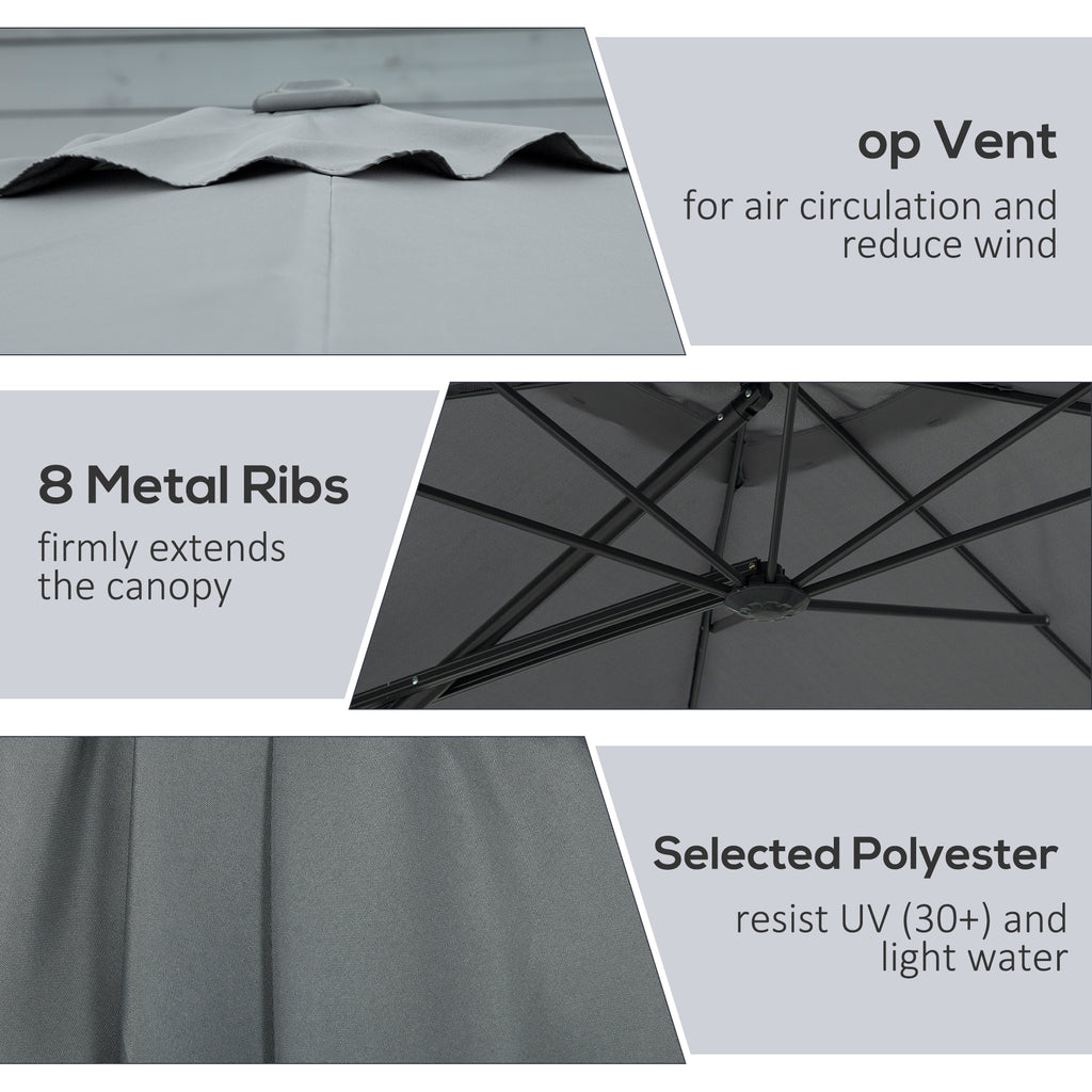 8FT Cantilever Patio Umbrella, Offset Patio Umbrella with Cross Base for Deck, Backyard, Pool and Garden, Hanging Umbrellas, Switch with a Wrench, Dark Gray