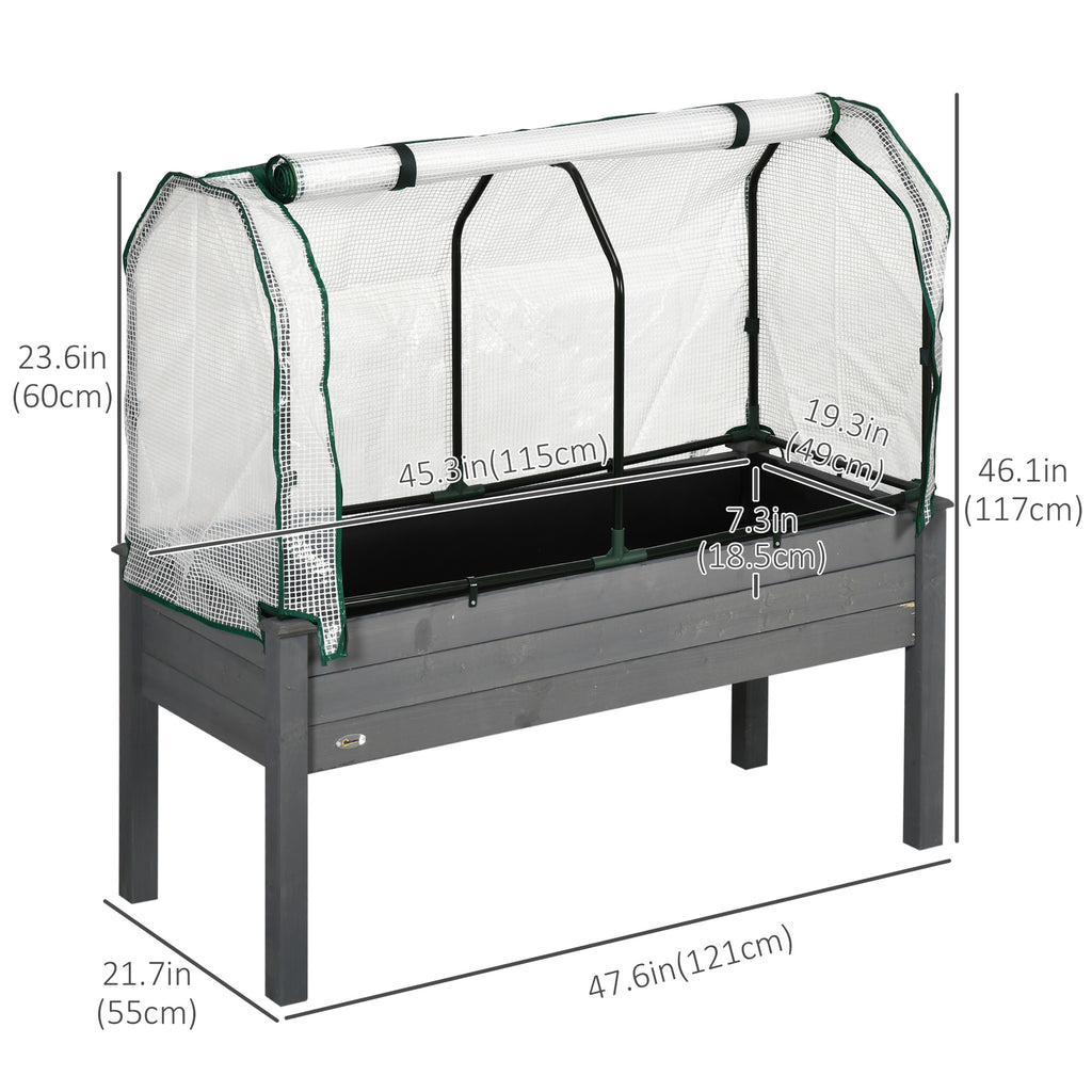 Raised Garden Bed with PE Greenhouse Cover Outdoor Elevated Wood Planter Box for Herbs and Vegetables Dark Gray