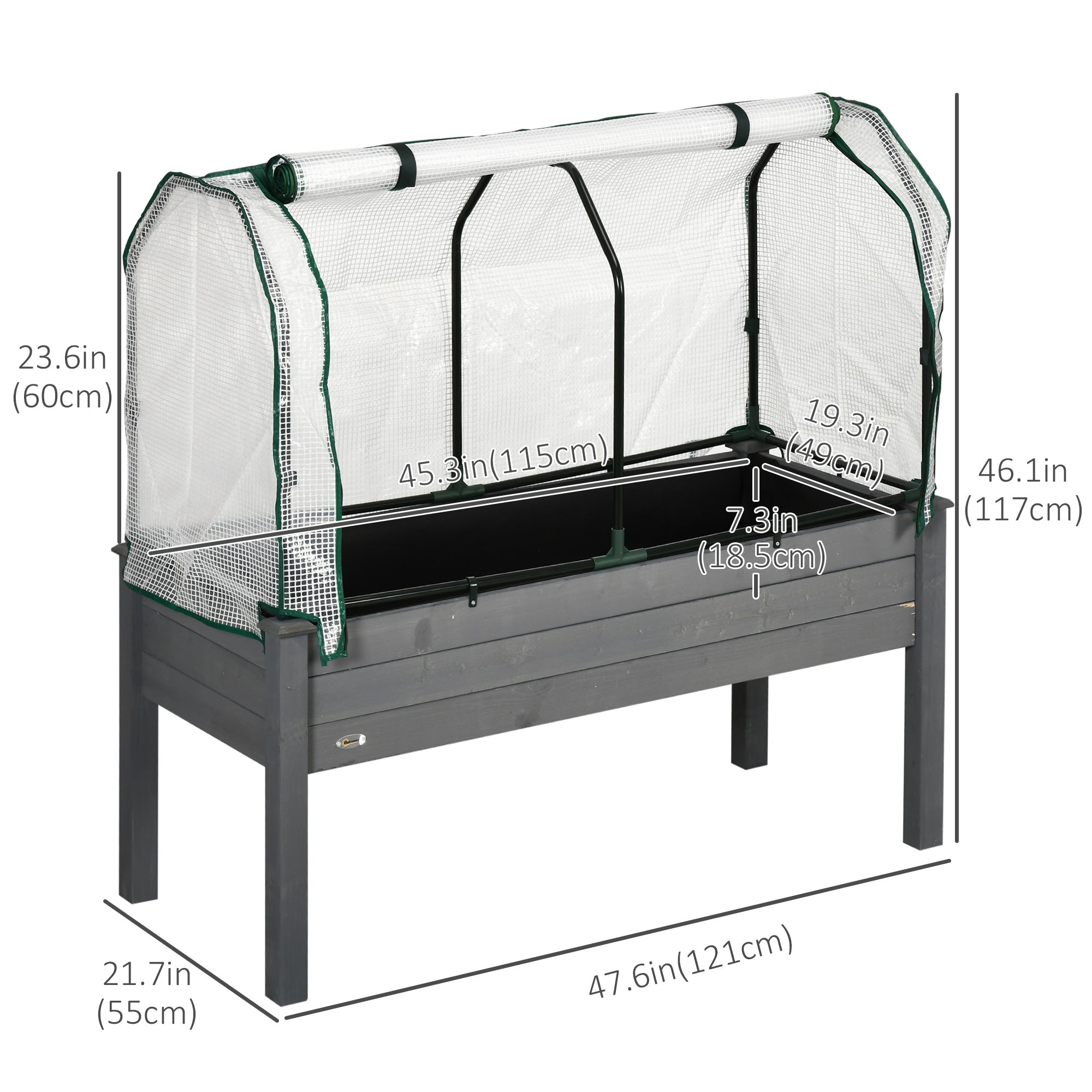 Raised Garden Bed with PE Greenhouse Cover Outdoor Elevated Wood Planter Box for Herbs and Vegetables Dark Gray